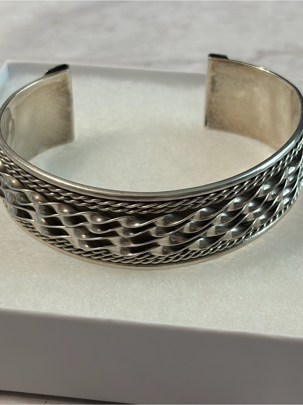 Sterling Silver Textured Cuff Bracelet - Silver